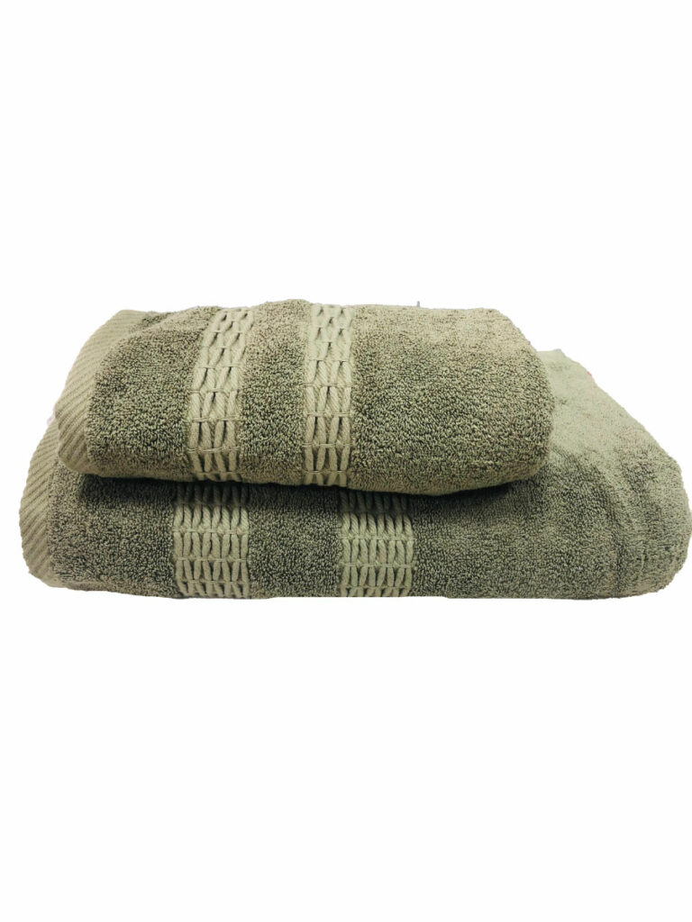 ENSEMBLE EPONGE BOUCLE DRAP 100X160+SERV 50X90 ALIX VERT MILITAIRE