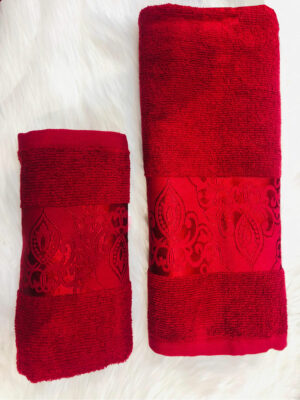 ENSEMBLE  EPONGE BOUCLE BAROQUE 100*160+SERV 50*90 ROUGE