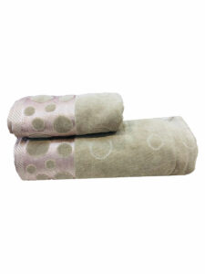ENSEMBLE  EPONGE VELOUR CERCLE 100*160+SERV 50*90 GREIGE