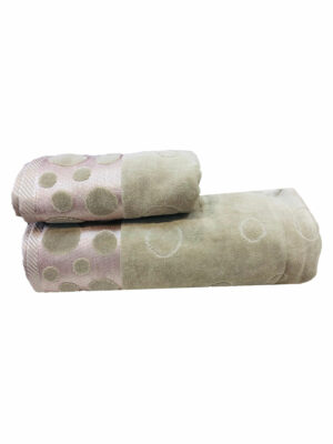 ENSEMBLE  EPONGE VELOUR CERCLE 100*160+SERV 50*90 GREIGE