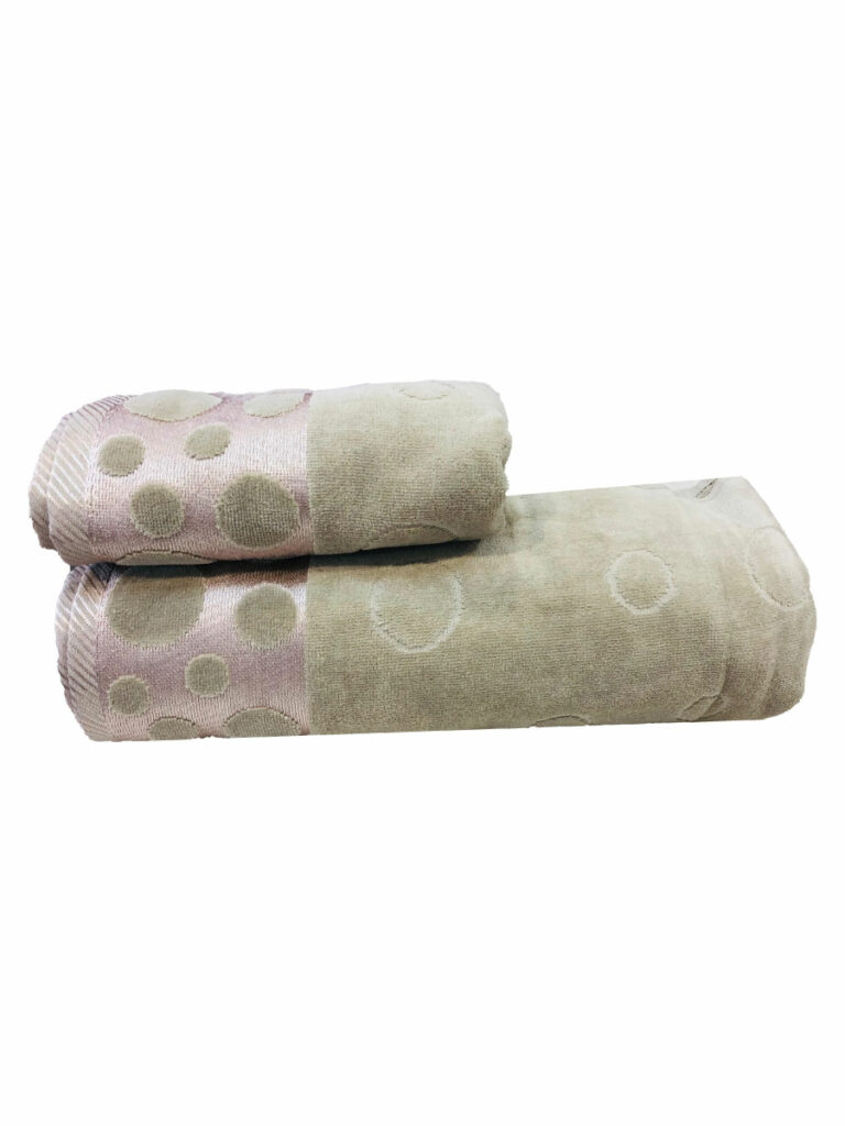 ENSEMBLE  EPONGE VELOUR CERCLE 100*160+SERV 50*90 GREIGE