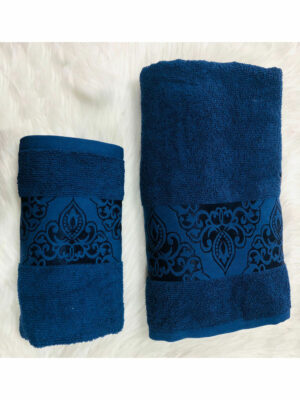 ENSEMBLE  EPONGE BOUCLE BAROQUE 100*160+SERV 50*90 BLEU