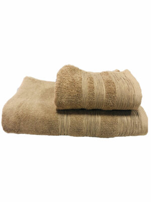 ENSEMBLE EPONGE BOUCLE DRAP 100X160+SERV 50X90 SILENE CARAMEL