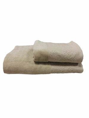 ENS EPONGE VELOUR JULYA DIAG 100*160+SERV 50*90 BEIGE FONCE