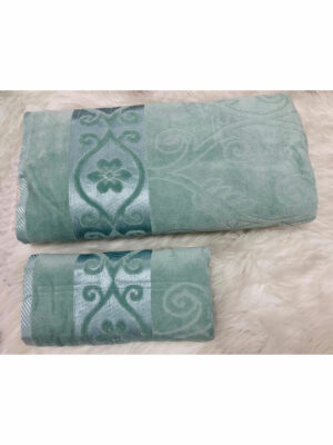 ENSEMBLE EPONGE VELOUR DRAP 100X160+SERV 50X90 FOREVER VERT D EAU…