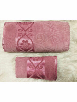 ENSEMBLE EPONGE VELOUR DRAP 100X160+SERV 50X90 FOREVER ROSE MAUVE