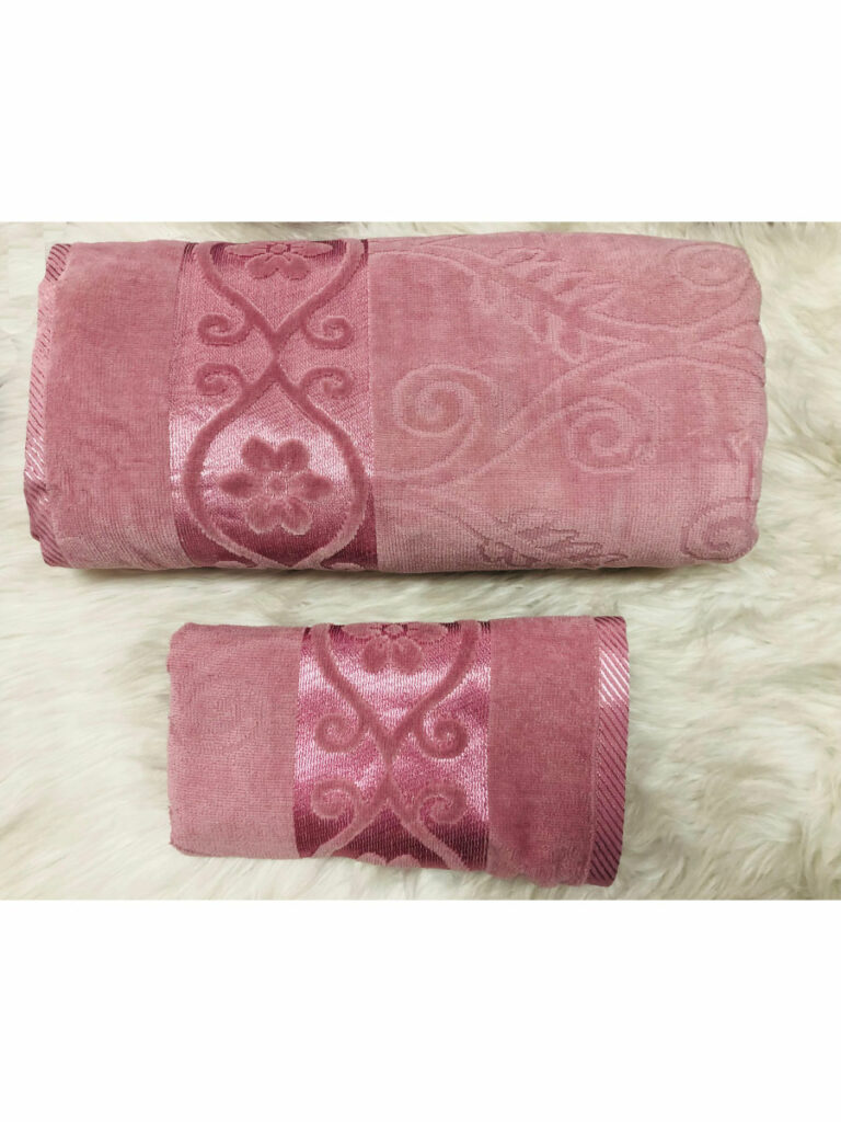 ENSEMBLE EPONGE VELOUR DRAP 100X160+SERV 50X90 FOREVER ROSE MAUVE