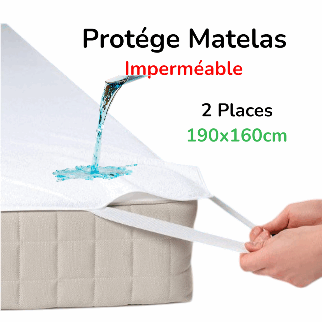 PROTEGE MATELAS PLAT 2 places 160X190 CM  IMPERMEABLE BLANC