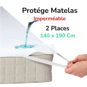 PROTEGE MATELAS PLAT 2 places 140X190 CM  IMPERMEABLE BLANC