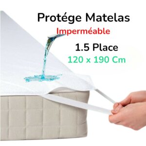 PROTEGE MATELAS PLAT 1.5 places 120X190 CM  IMPERMEABLE BLANC