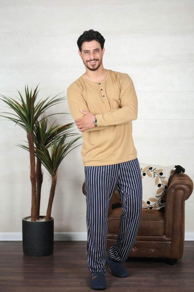 PYJAMA HOMME PULL MANCHES LONGUES CAMEL PANT IMPRIME RAYE