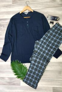 PYJAMA HOMME PULL MANCHES LONGUES BLEU