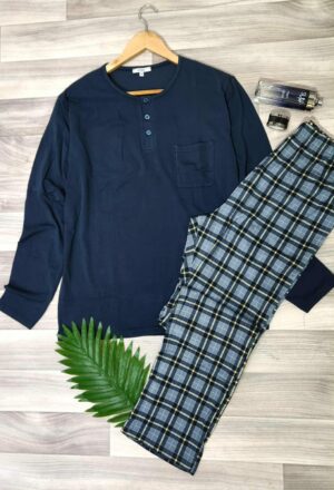 PYJAMA HOMME PULL MANCHES LONGUES BLEU
