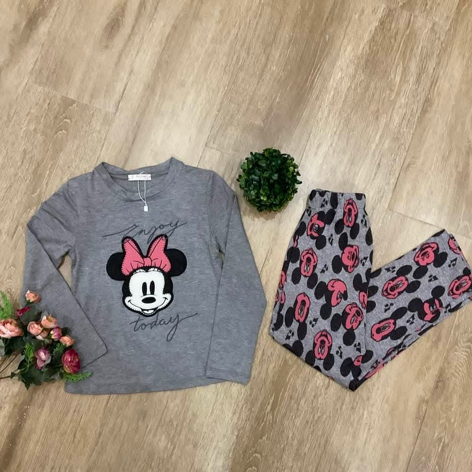 PYJAMA FILLE COTON MINNIE GRIS
