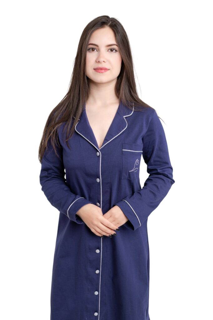 PYJAMA ROBE CHEMISE 100 % Coton MARINE