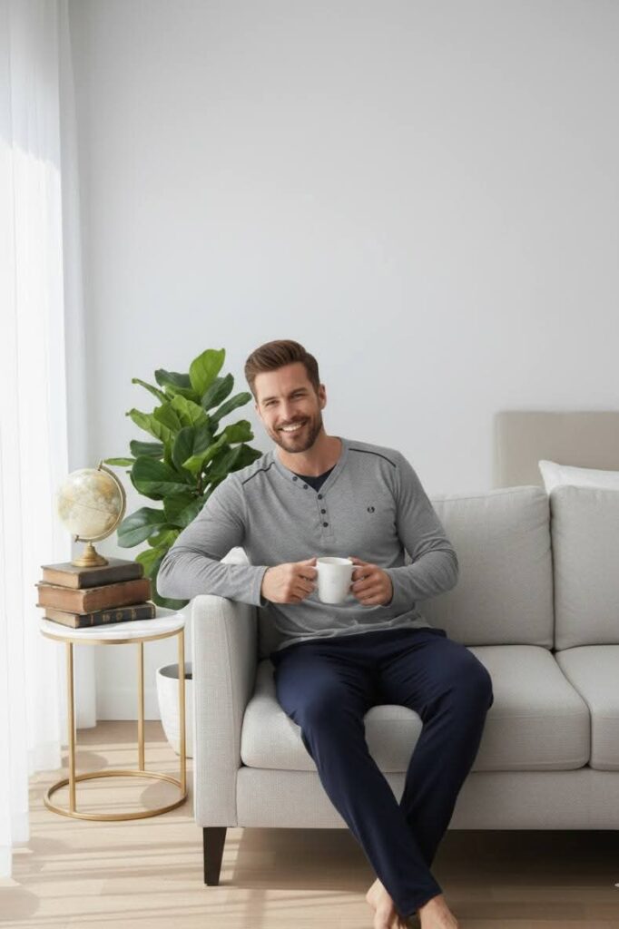 PYJAMA HOMME PULL MANCHES LONGUES GRIS