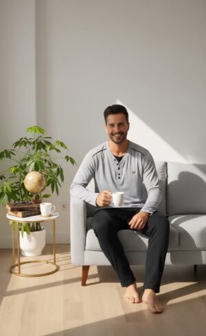 PYJAMA HOMME PULL MANCHES LONGUES GRIS CLAIR