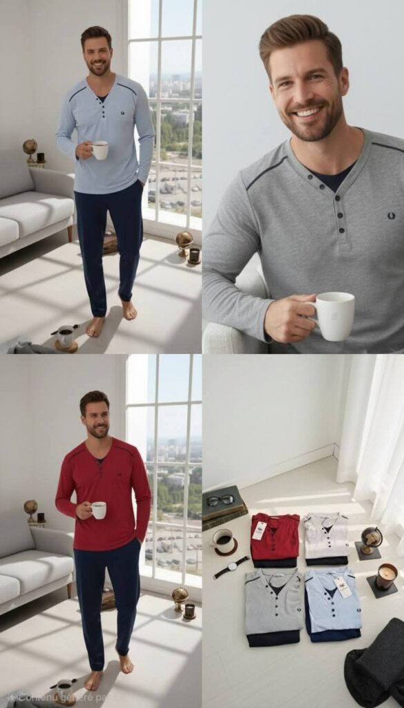 PYJAMA HOMME PULL MANCHES LONGUES BORDEAU