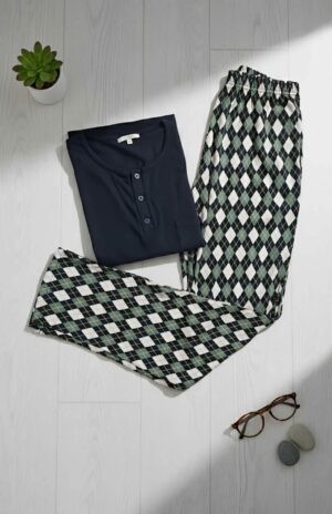 PYJAMA HOMME PULL ML MARINE PANT IMP MOTIF ARGYLE