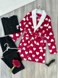 PYJAMA FEMME PULL +PANTALON UNI +RB POLAIRE ROUGE