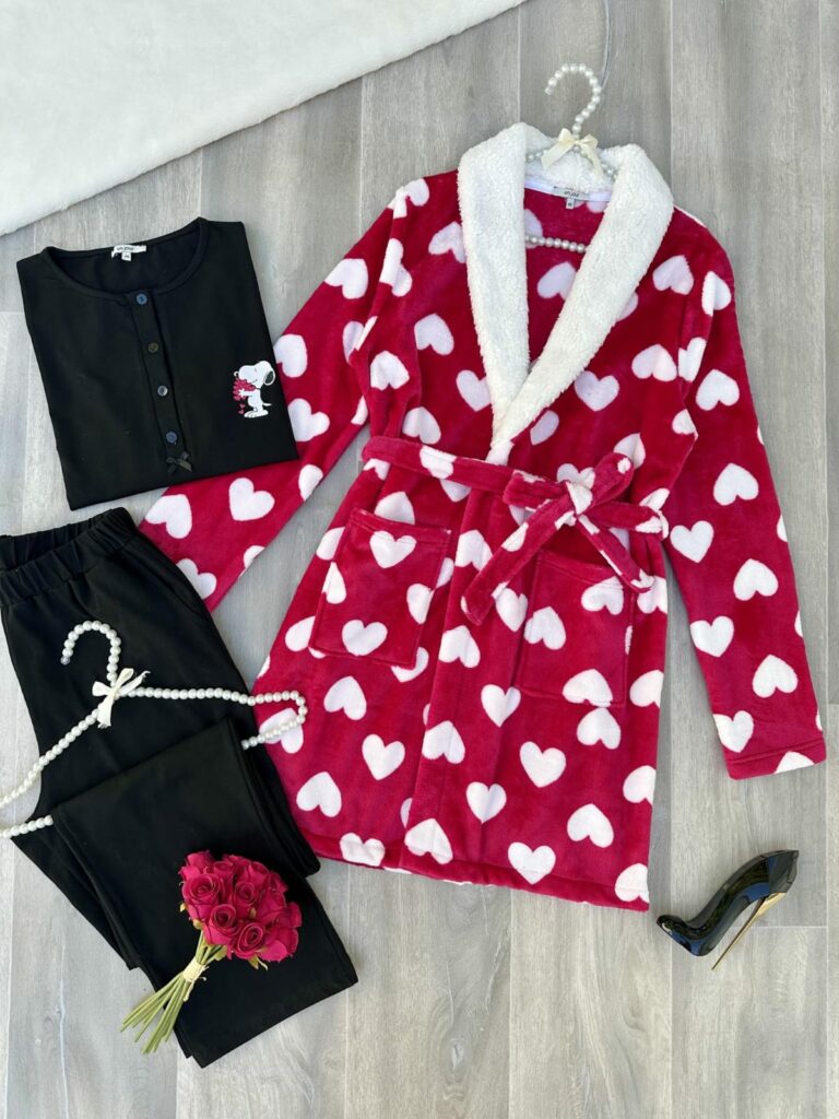 PYJAMA FEMME PULL +PANTALON UNI +RB POLAIRE ROUGE