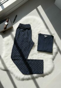 PYJAMA HOMME PULL ML MARINE PANT IMP MOTIF CACHEMIRE