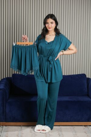 PYJAMA FEMME 4 PC BLEU CANARD