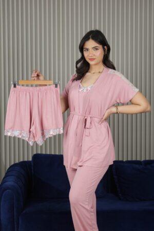 PYJAMA FEMME 4 PC ROSE